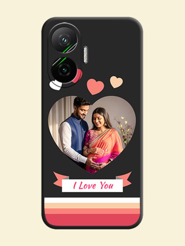 Love Shaped Photo with Colorful Stripes On Space Black Custom Soft Matte Mobile Back Cover - Poco F7 5G