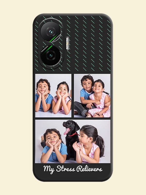 Cross Dotted Pattern with 2 Image Holder On Space Black Custom Soft Matte Mobile Back Cover - Poco F7 5G