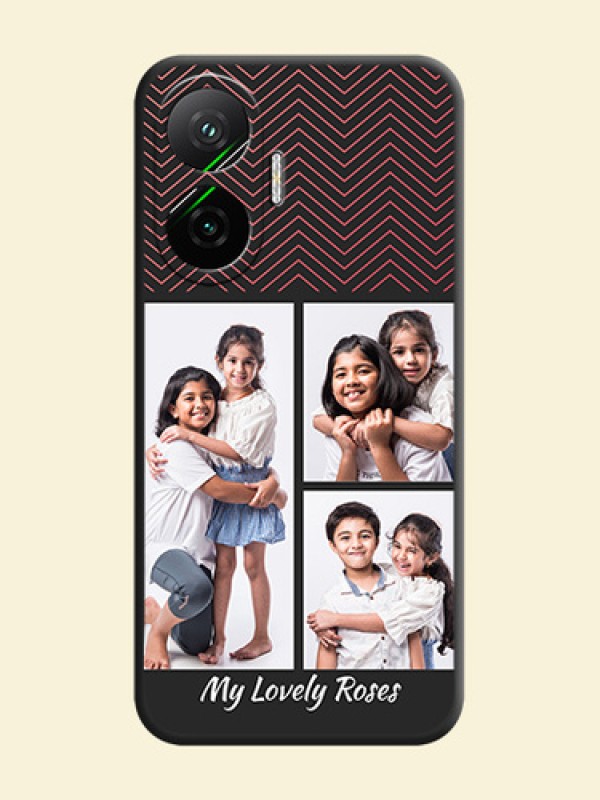 Wave Pattern with 3 Image Holder On Space Black Custom Soft Matte Mobile Back Cover - Poco F7 5G