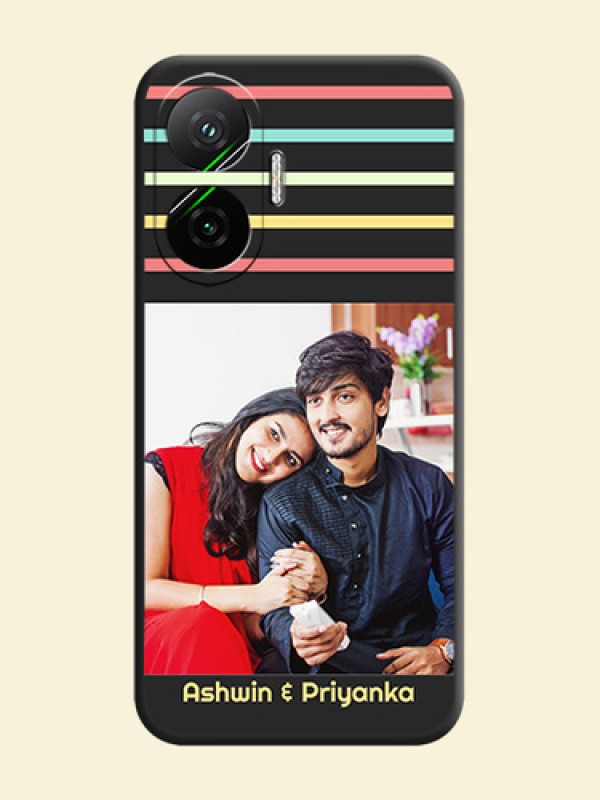 Color Stripes with Photo and Text on Photo On Space Black Custom Soft Matte Mobile Back Cover - Poco F7 5G