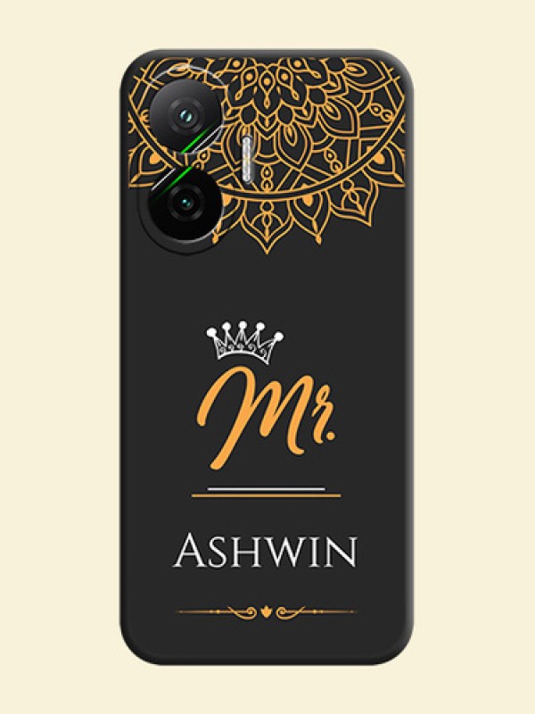 Mr Name with Floral Design On Space Black Custom Soft Matte Mobile Back Cover - Poco F7 5G