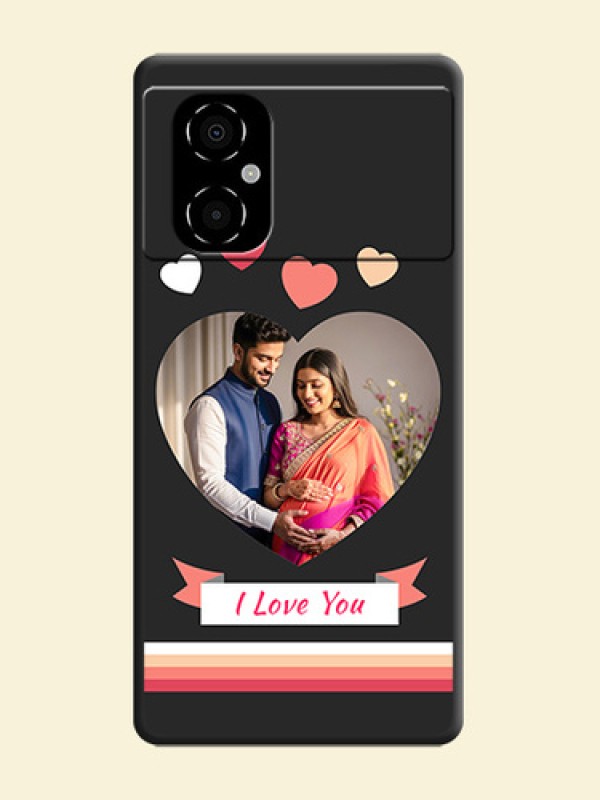 Love Shaped Photo with Colorful Stripes on Personalised Space Black Soft Matte Cases - Poco M4 5G