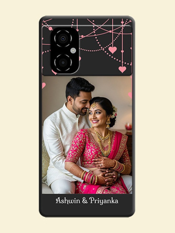 Pink Love Hangings with Text on Space Black Custom Soft Matte Back Cover - Poco M4 5G