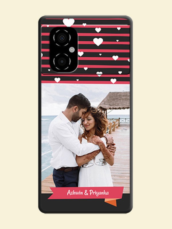 White Color Love Symbols with Pink Lines Pattern on Space Black Custom Soft Matte Phone Cases - Poco M4 5G