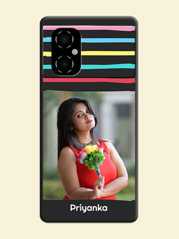 Multicolor Lines with Image on Space Black Personalized Soft Matte Phone Covers - Poco M4 5G