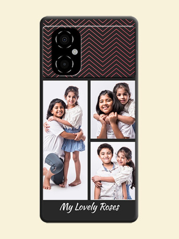Wave Pattern with 3 Image Holder on Space Black Custom Soft Matte Back Cover - Poco M4 5G