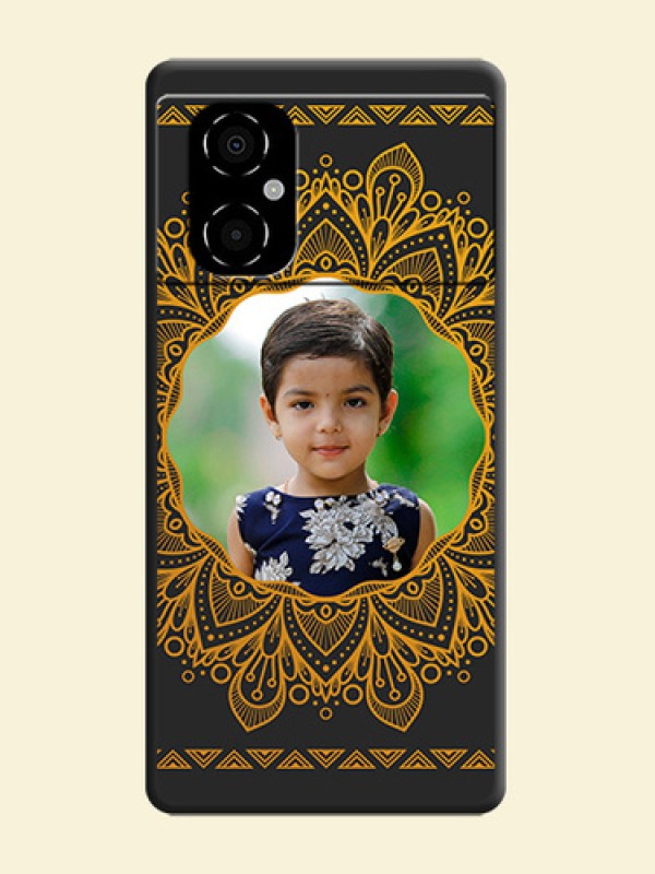 Round Image with Floral Design on Photo on Space Black Soft Matte Mobile Cover - Poco M4 5G