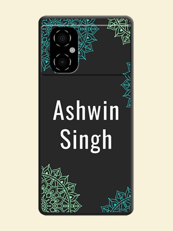 Your Name with Floral Design on Space Black Custom Soft Matte Back Cover - Poco M4 5G