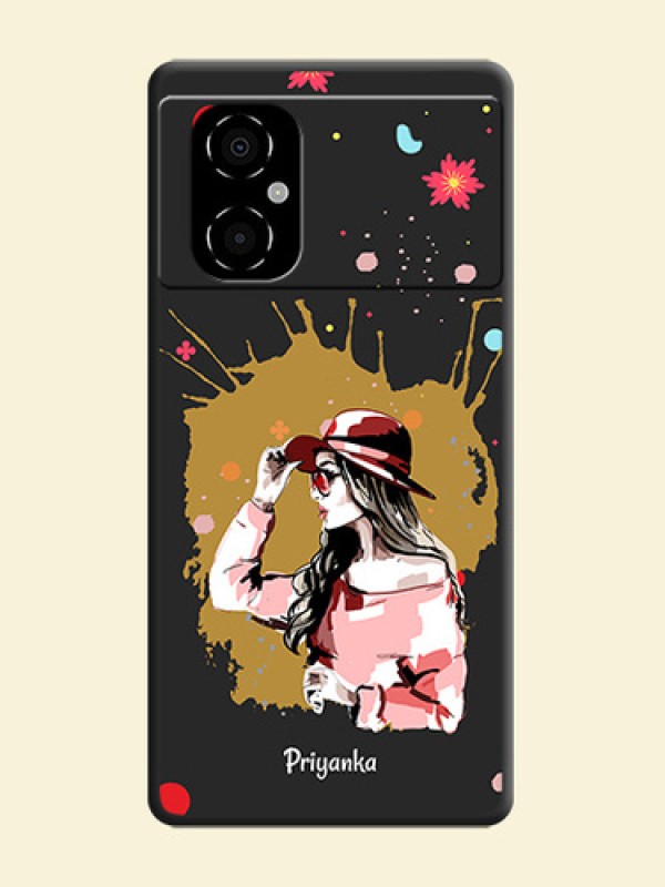 Mordern Lady With Color Splash Background With Custom Text On Space Black Personalized Soft Matte Phone Covers -Poco M4 5G