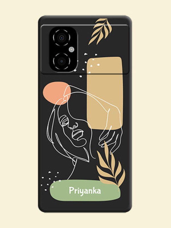 Custom Text With Line Art Of Women & Leaves Design On Space Black Personalized Soft Matte Phone Covers -Poco M4 5G