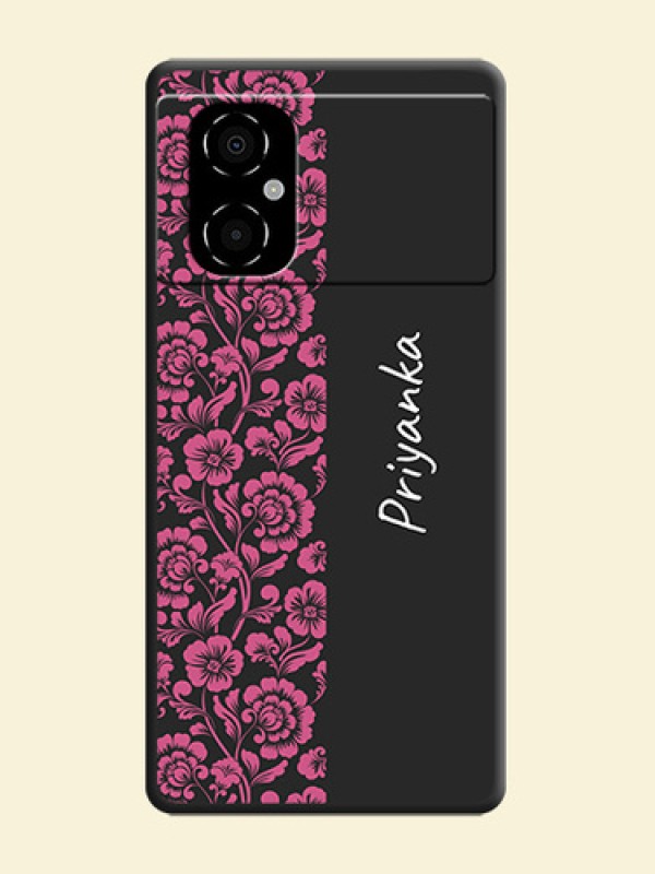 Pink Floral Pattern Design With Custom Text On Space Black Personalized Soft Matte Phone Covers -Poco M4 5G