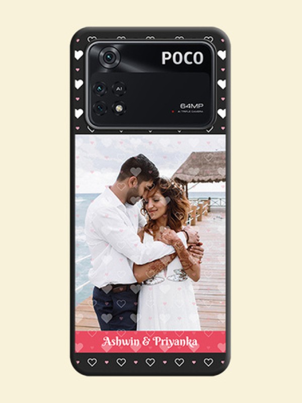 White Color Love Symbols with Text Design on Photo on Space Black Soft Matte Phone Cover - Poco M4 Pro 4G