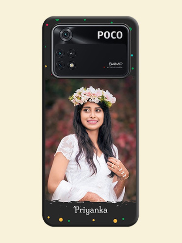 Multicolor Dotted Pattern with Text on Space Black Custom Soft Matte Phone Back Cover - Poco M4 Pro 4G