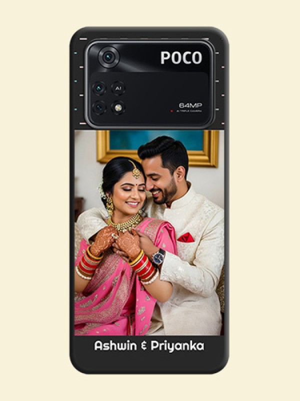 Line Pattern Design with Text on Space Black Custom Soft Matte Phone Back Cover - Poco M4 Pro 4G