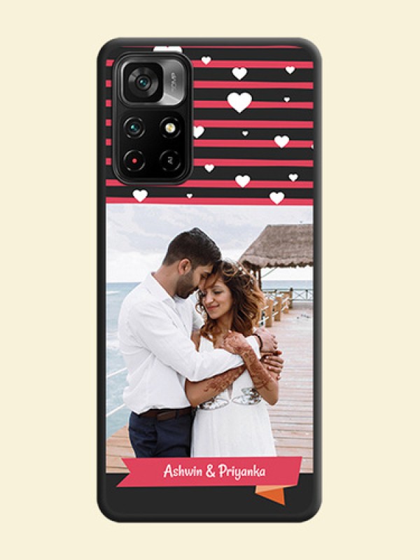 White Color Love Symbols with Pink Lines Pattern on Space Black Custom Soft Matte Phone Cases - Poco M4 Pro 5G