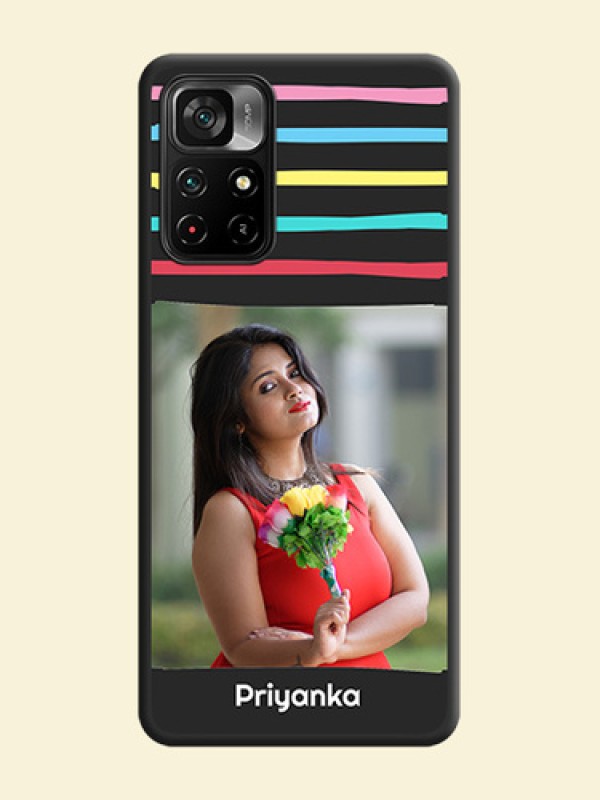 Multicolor Lines with Image on Space Black Personalized Soft Matte Phone Covers - Poco M4 Pro 5G
