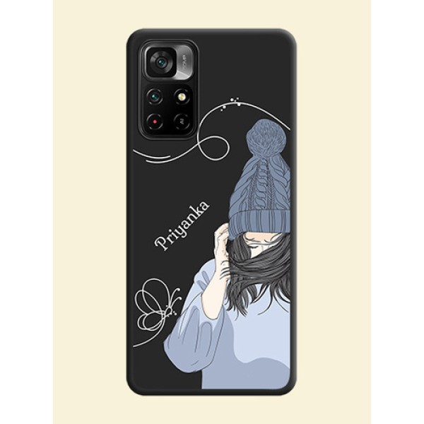 Girl With Blue Winter Outfiit Custom Text Design On Space Black Personalized Soft Matte Phone Covers -Poco M4 Pro 5G Girl With Blue Winter Outfiit Custom Text Design On Space Black Personalized Soft Matte Phone Covers -Poco M4 Pro 5G