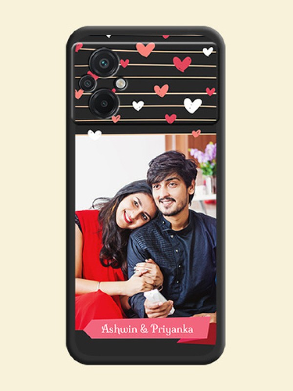 Love Pattern with Name on Pink Ribbon  on Photo on Space Black Soft Matte Back Cover - Poco M5