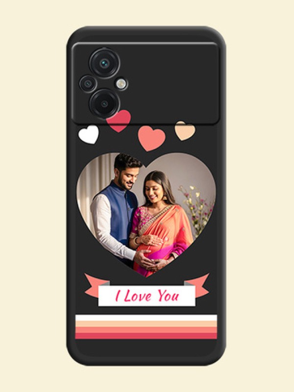 Love Shaped Photo with Colorful Stripes on Personalised Space Black Soft Matte Cases - Poco M5