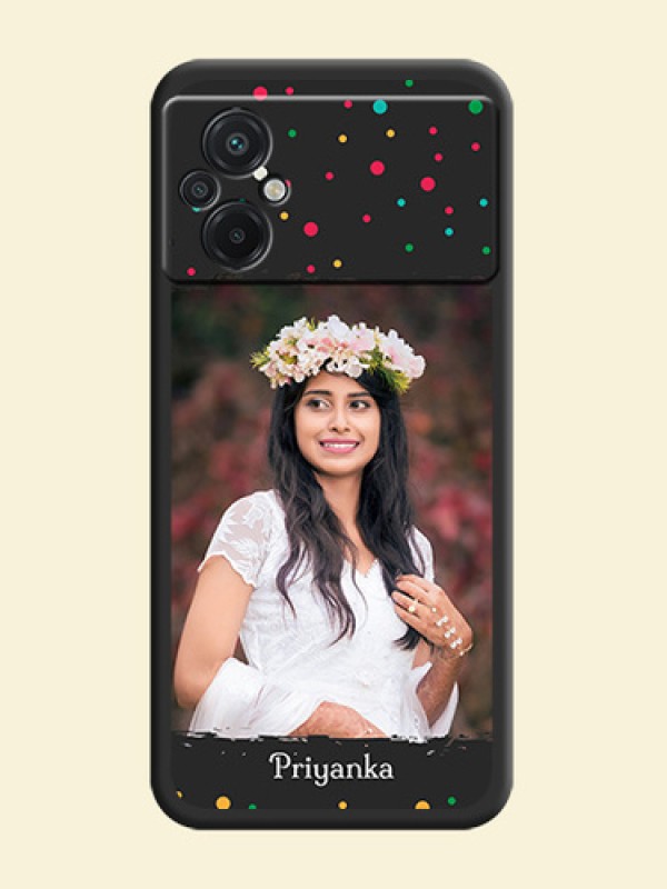 Multicolor Dotted Pattern with Text on Space Black Custom Soft Matte Phone Back Cover - Poco M5