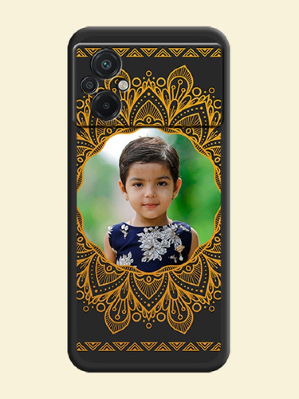 Round Image with Floral Design on Photo on Space Black Soft Matte Mobile Cover - Poco M5