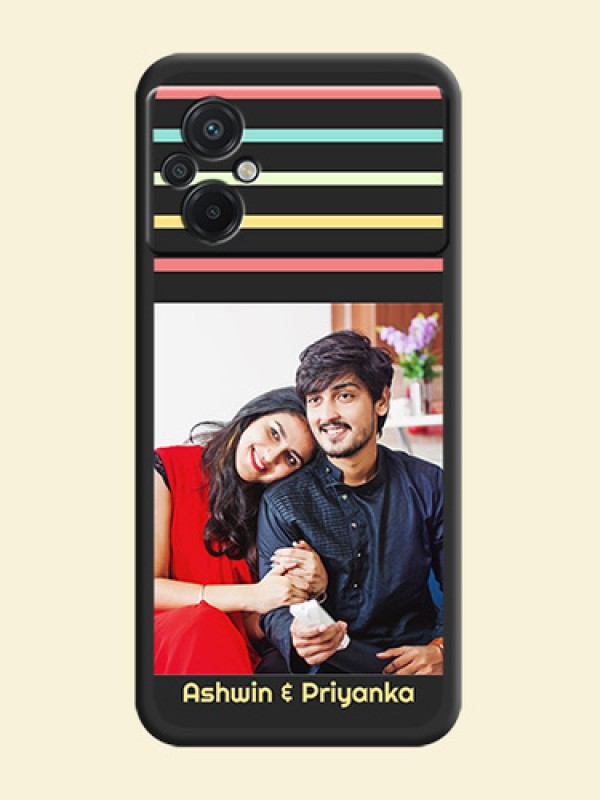 Color Stripes with Photo and Text on Photo on Space Black Soft Matte Mobile Case - Poco M5