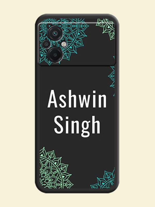 Your Name with Floral Design on Space Black Custom Soft Matte Back Cover - Poco M5