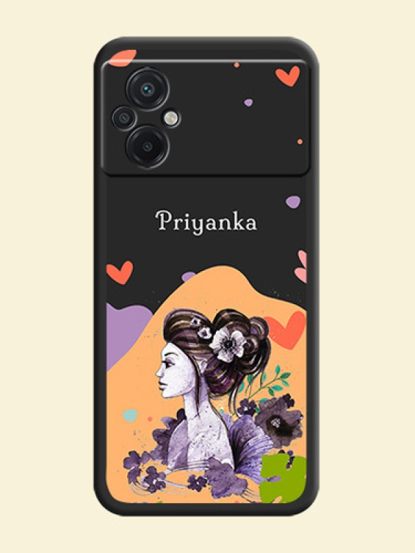Namecase For Her With Fancy Lady Image On Space Black Personalized Soft Matte Phone Covers -Poco M5