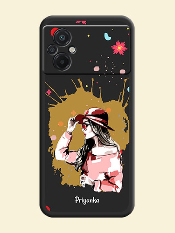 Mordern Lady With Color Splash Background With Custom Text On Space Black Personalized Soft Matte Phone Covers -Poco M5