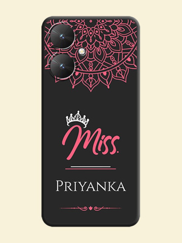 Mrs Name with Floral Design On Space Black Custom Soft Matte Mobile Back Cover - Poco M6 5G