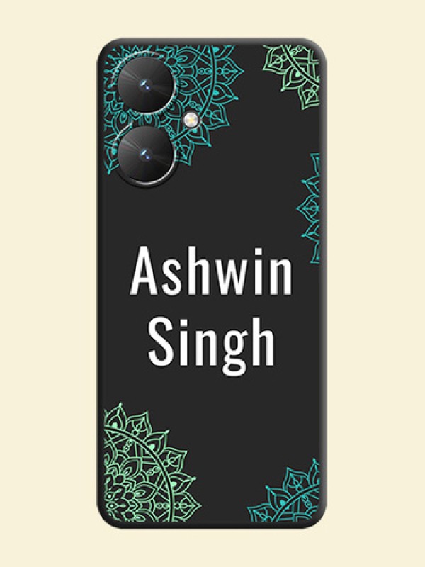 Your Name with Floral Design On Space Black Custom Soft Matte Mobile Back Cover - Poco M6 5G