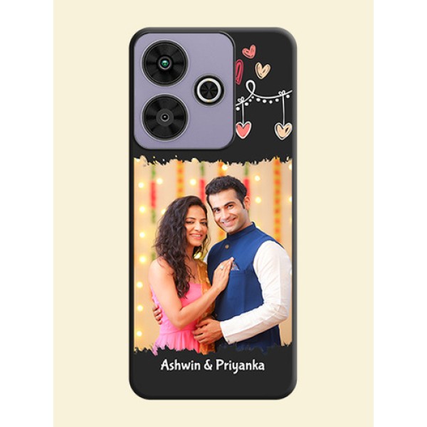 Pink Love Hangings with Name On Space Black Custom Soft Matte Mobile Back Cover - Poco M6 Plus 5G Pink Love Hangings with Name On Space Black Custom Soft Matte Mobile Back Cover - Poco M6 Plus 5G