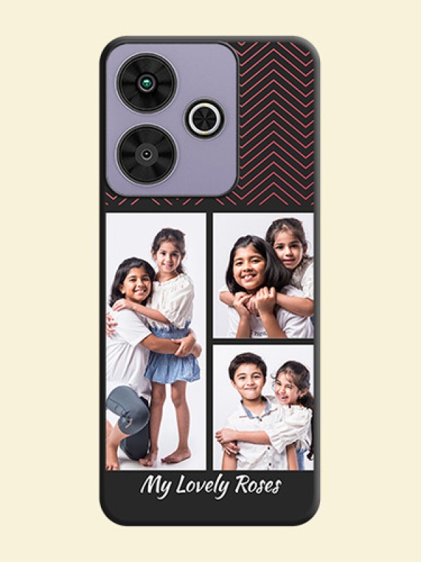Wave Pattern with 3 Image Holder On Space Black Custom Soft Matte Mobile Back Cover - Poco M6 Plus 5G