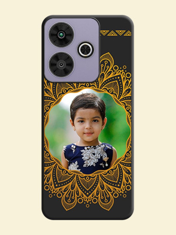 Round Image with Floral Design On Space Black Custom Soft Matte Mobile Back Cover - Poco M6 Plus 5G
