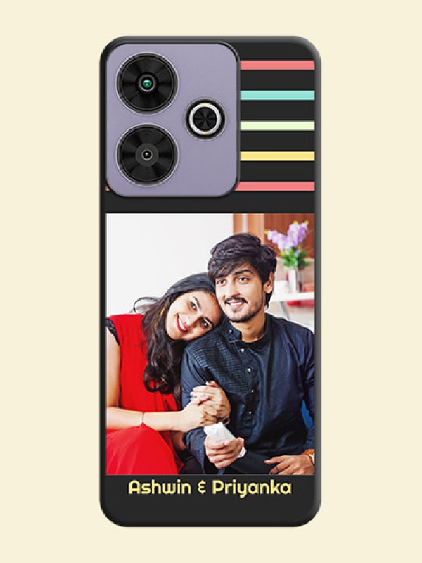 Color Stripes with Photo and Text on Photo On Space Black Custom Soft Matte Mobile Back Cover - Poco M6 Plus 5G