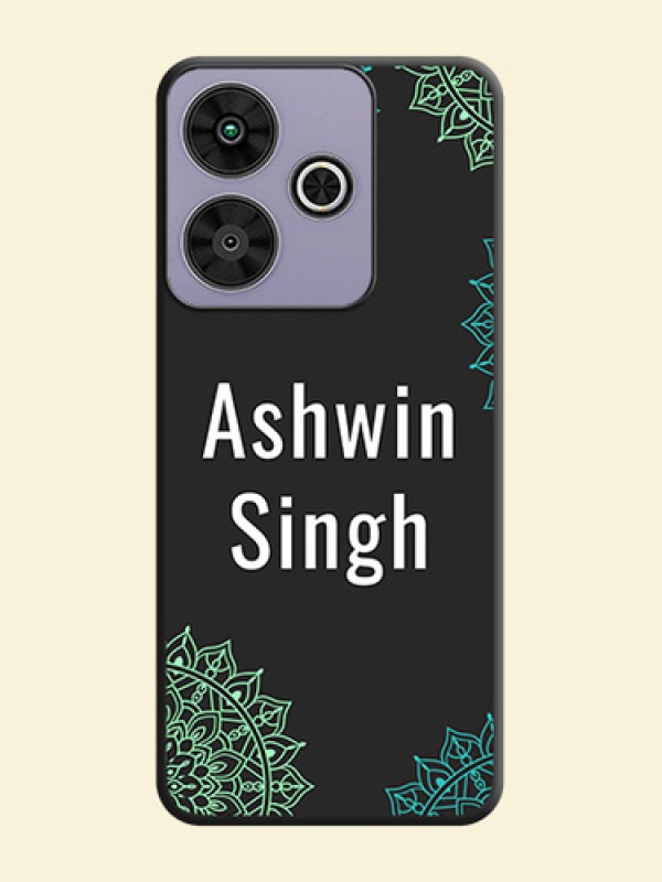 Your Name with Floral Design On Space Black Custom Soft Matte Mobile Back Cover - Poco M6 Plus 5G