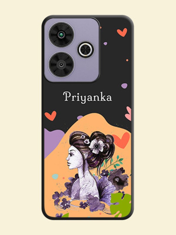 Namecase For Her With Fancy Lady Image On Space Black Custom Soft Matte Mobile Back Cover - Poco M6 Plus 5G