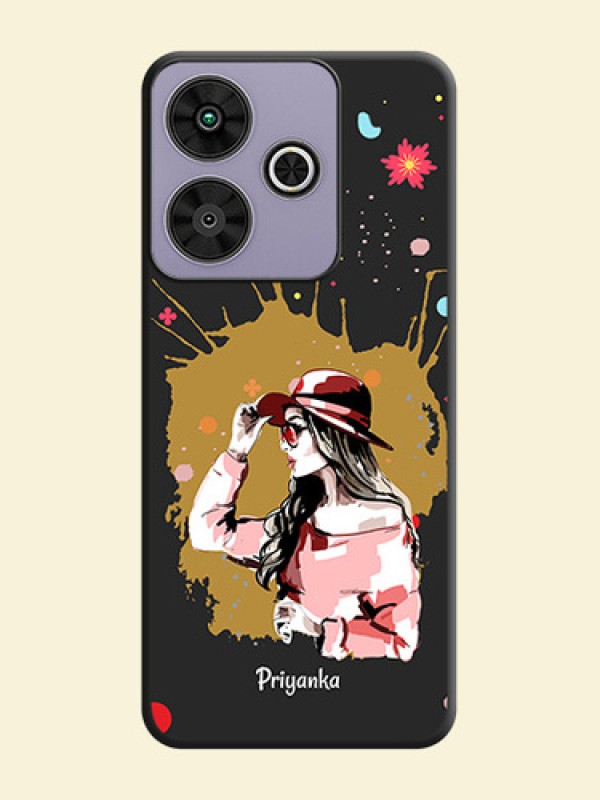 Mordern Lady With Color Splash Background With Custom Text On Space Black Custom Soft Matte Mobile Back Cover - Poco M6 Plus 5G