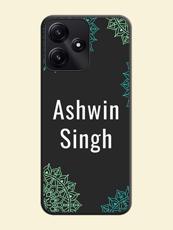 Your Name with Floral Design on Space Black Custom Soft Matte Back Cover - Poco M6 Pro 5G