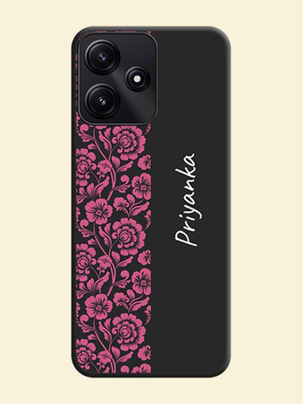 Pink Floral Pattern Design With Custom Text On Space Black Personalized Soft Matte Phone Covers - Poco M6 Pro 5G
