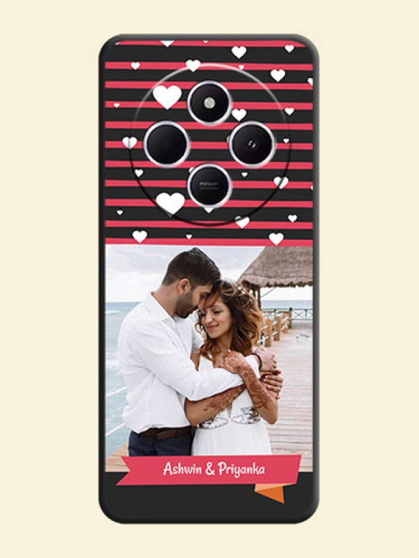 White Color Love Symbols with Pink Lines Pattern On Space Black Custom Soft Matte Mobile Back Cover - Poco M7 5G