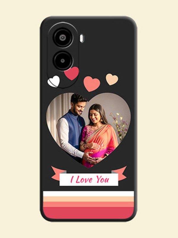 Love Shaped Photo with Colorful Stripes On Space Black Custom Soft Matte Mobile Back Cover - Poco M7 Plus 5G