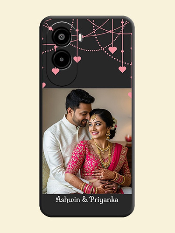 Pink Love Hangings with Text On Space Black Custom Soft Matte Mobile Back Cover - Poco M7 Plus 5G