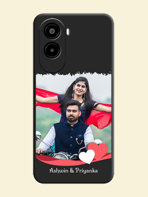 Pin Color Love Shaped Ribbon Design with Text On Space Black Custom Soft Matte Mobile Back Cover - Poco M7 Plus 5G