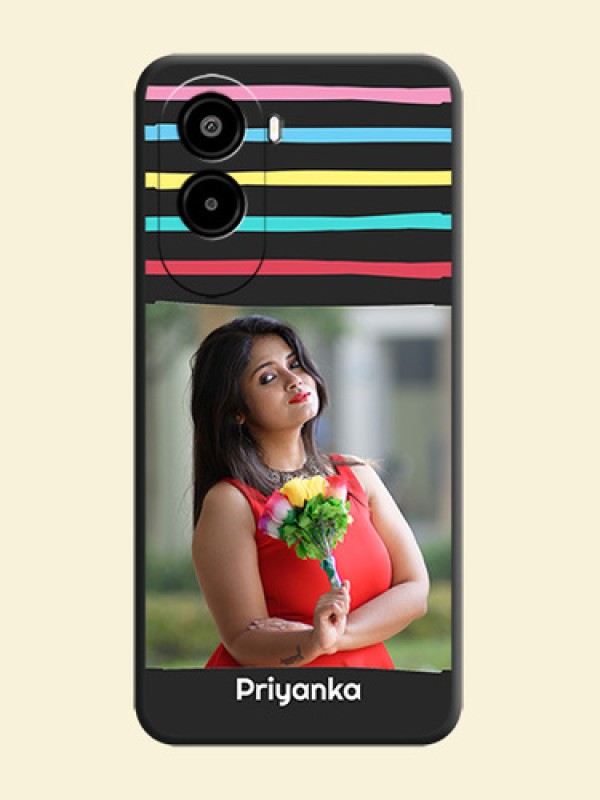 Multicolor Lines with Image On Space Black Custom Soft Matte Mobile Back Cover - Poco M7 Plus 5G