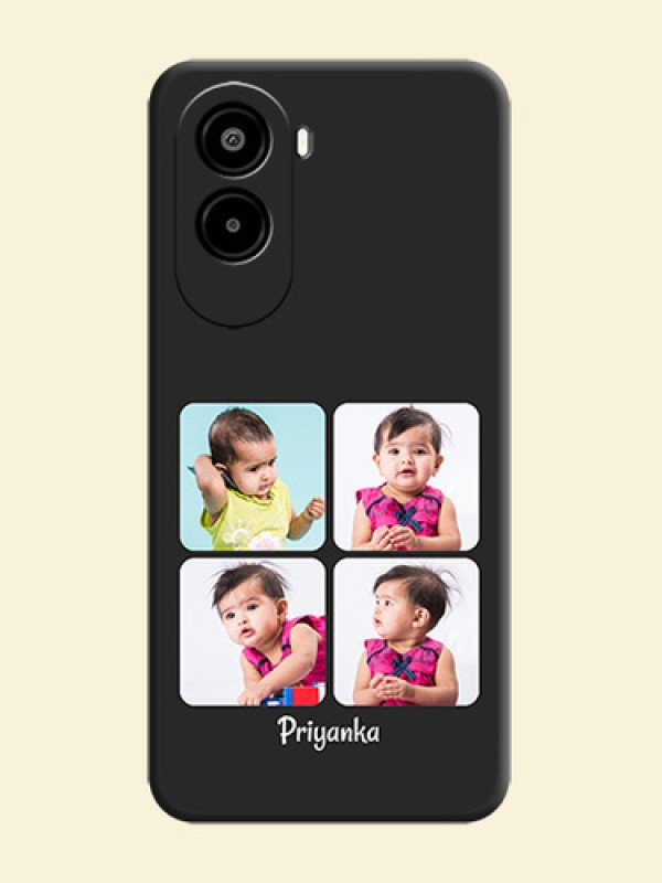 Floral Art with 6 Image Holder on Photo On Space Black Custom Soft Matte Mobile Back Cover - Poco M7 Plus 5G