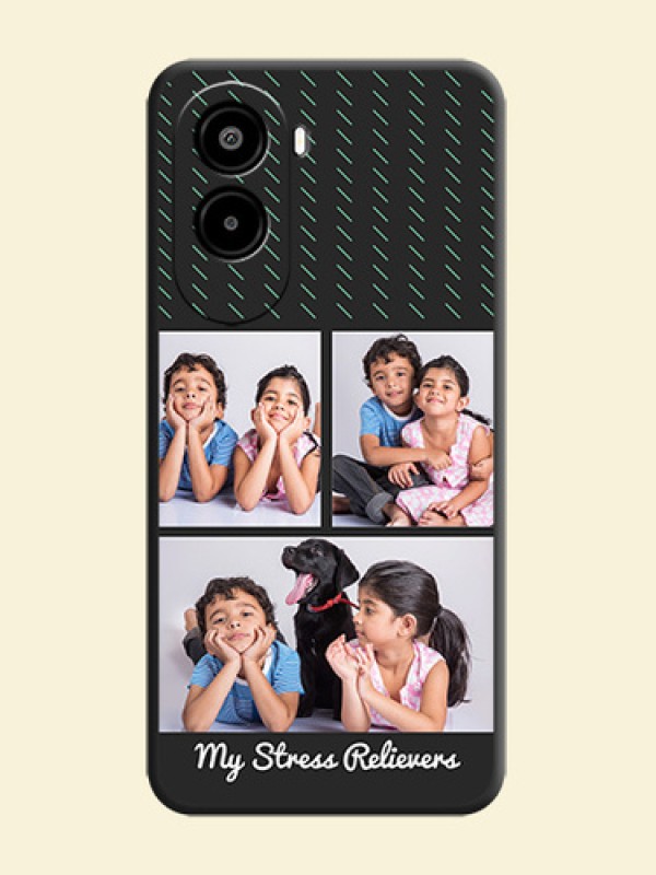 Cross Dotted Pattern with 2 Image Holder On Space Black Custom Soft Matte Mobile Back Cover - Poco M7 Plus 5G