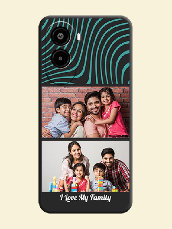 Wave Pattern with 2 Image Holder On Space Black Custom Soft Matte Mobile Back Cover - Poco M7 Plus 5G