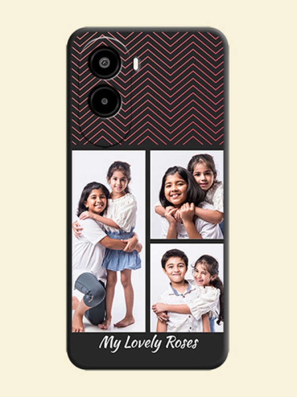 Wave Pattern with 3 Image Holder On Space Black Custom Soft Matte Mobile Back Cover - Poco M7 Plus 5G