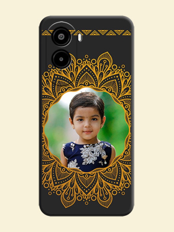 Round Image with Floral Design On Space Black Custom Soft Matte Mobile Back Cover - Poco M7 Plus 5G